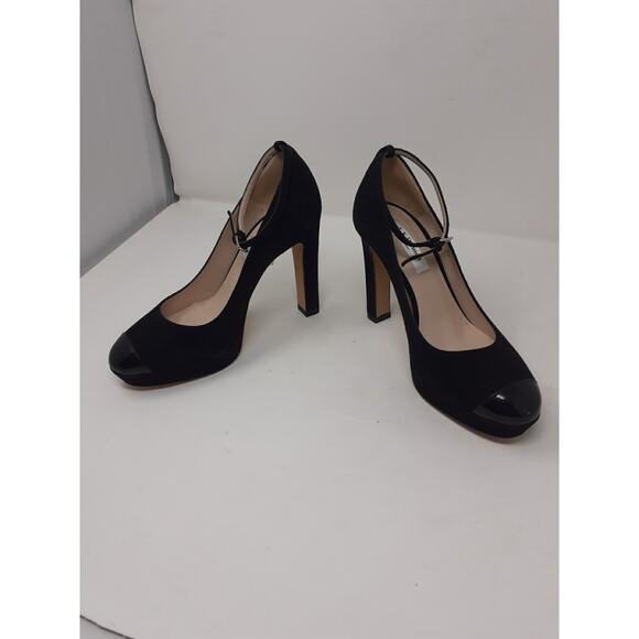 LK Bennett London Womens Shoes Size 7 Black Suede Cap Toe Ankle Strap Heels - Picture 8 of 14